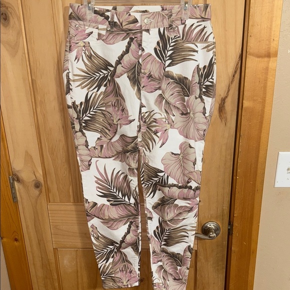 LASCANA Floral Print Pants with Pink and Brown Leaves - Picture 1 of 4